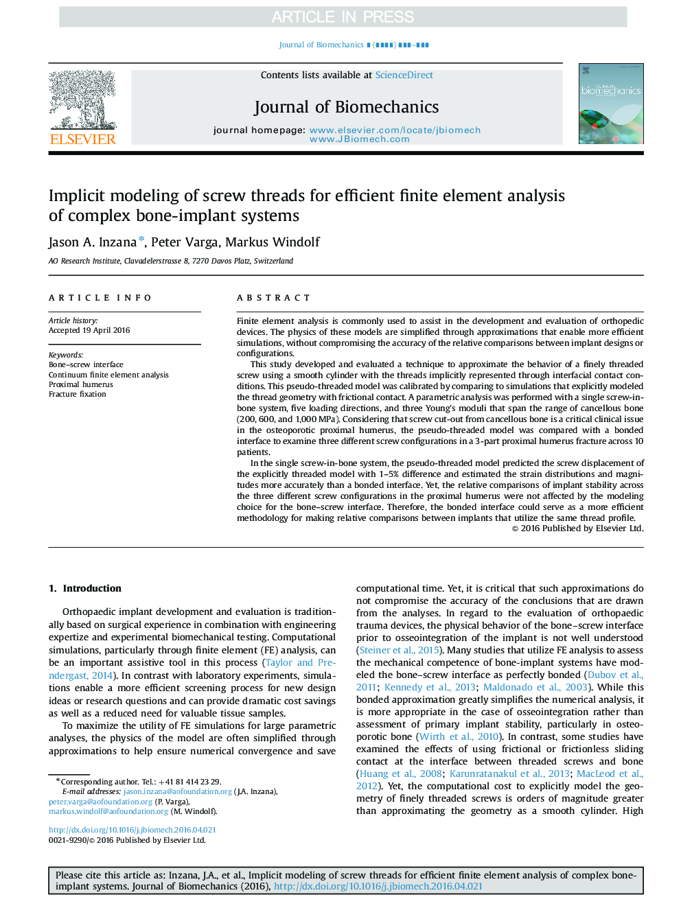 Implicit modeling of screw threads for efficient finite element analysis of complex bone-implant systems