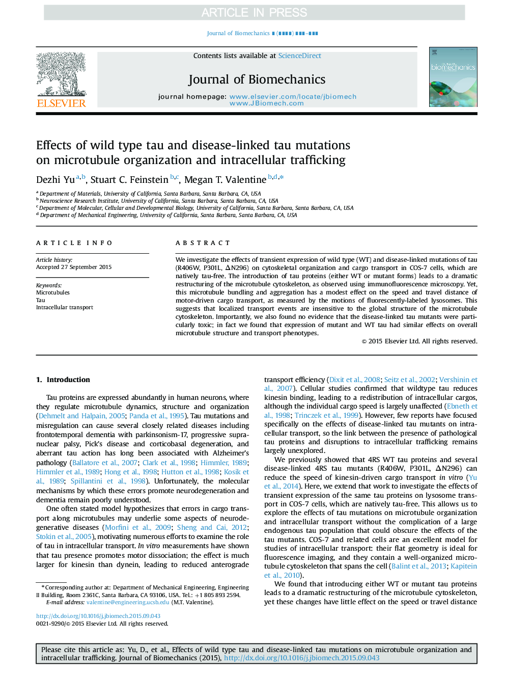 Effects of wild type tau and disease-linked tau mutations on microtubule organization and intracellular trafficking