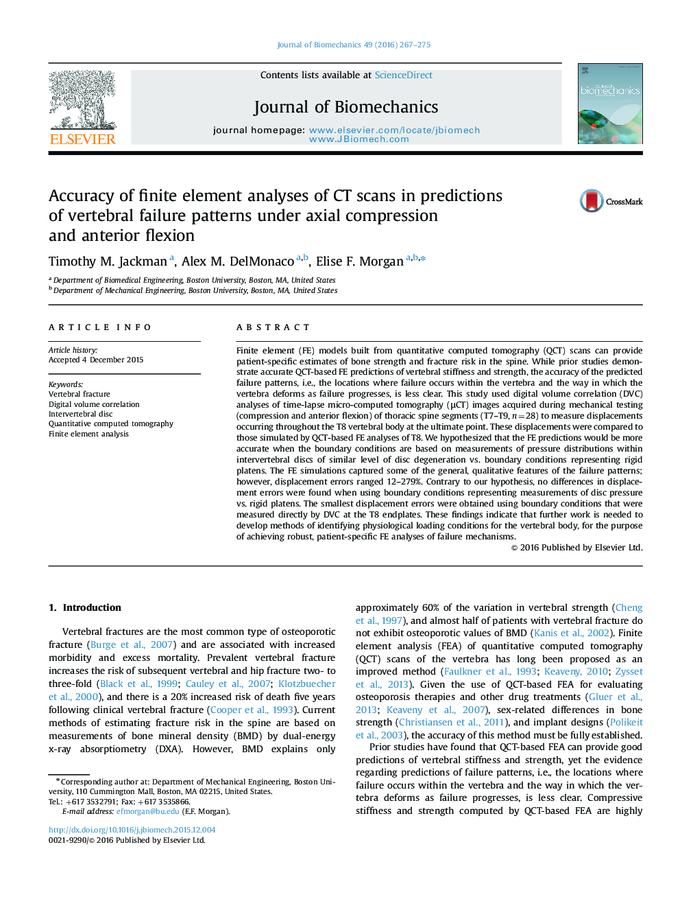 Accuracy of finite element analyses of CT scans in predictions of vertebral failure patterns under axial compression and anterior flexion