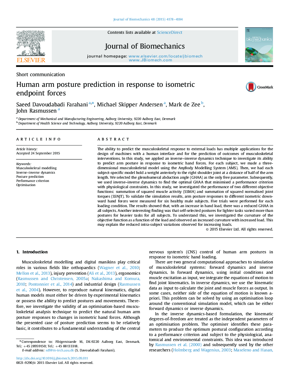 Human arm posture prediction in response to isometric endpoint forces