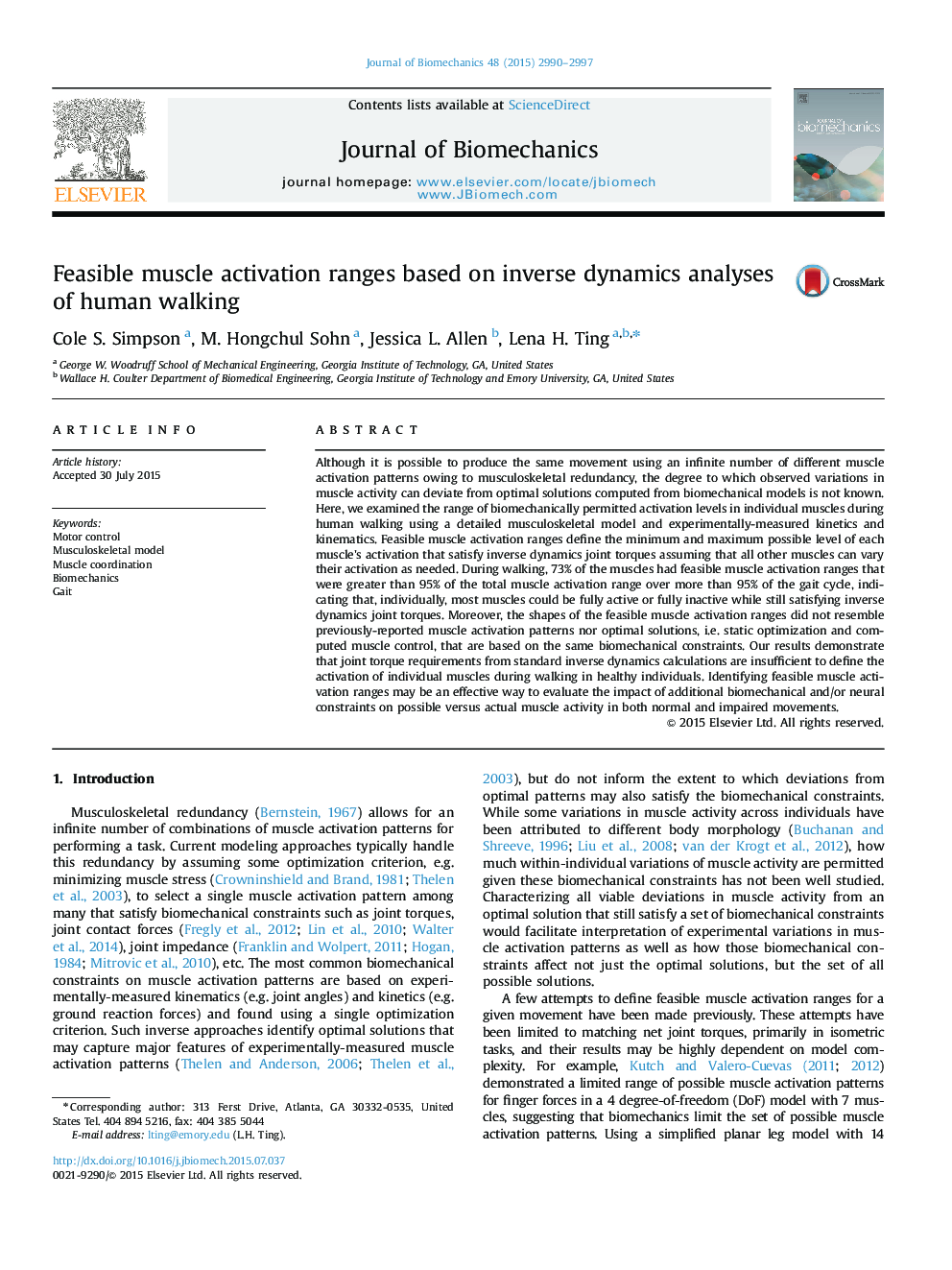 Feasible muscle activation ranges based on inverse dynamics analyses of human walking