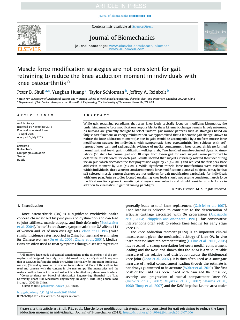 Muscle force modification strategies are not consistent for gait retraining to reduce the knee adduction moment in individuals with knee osteoarthritis