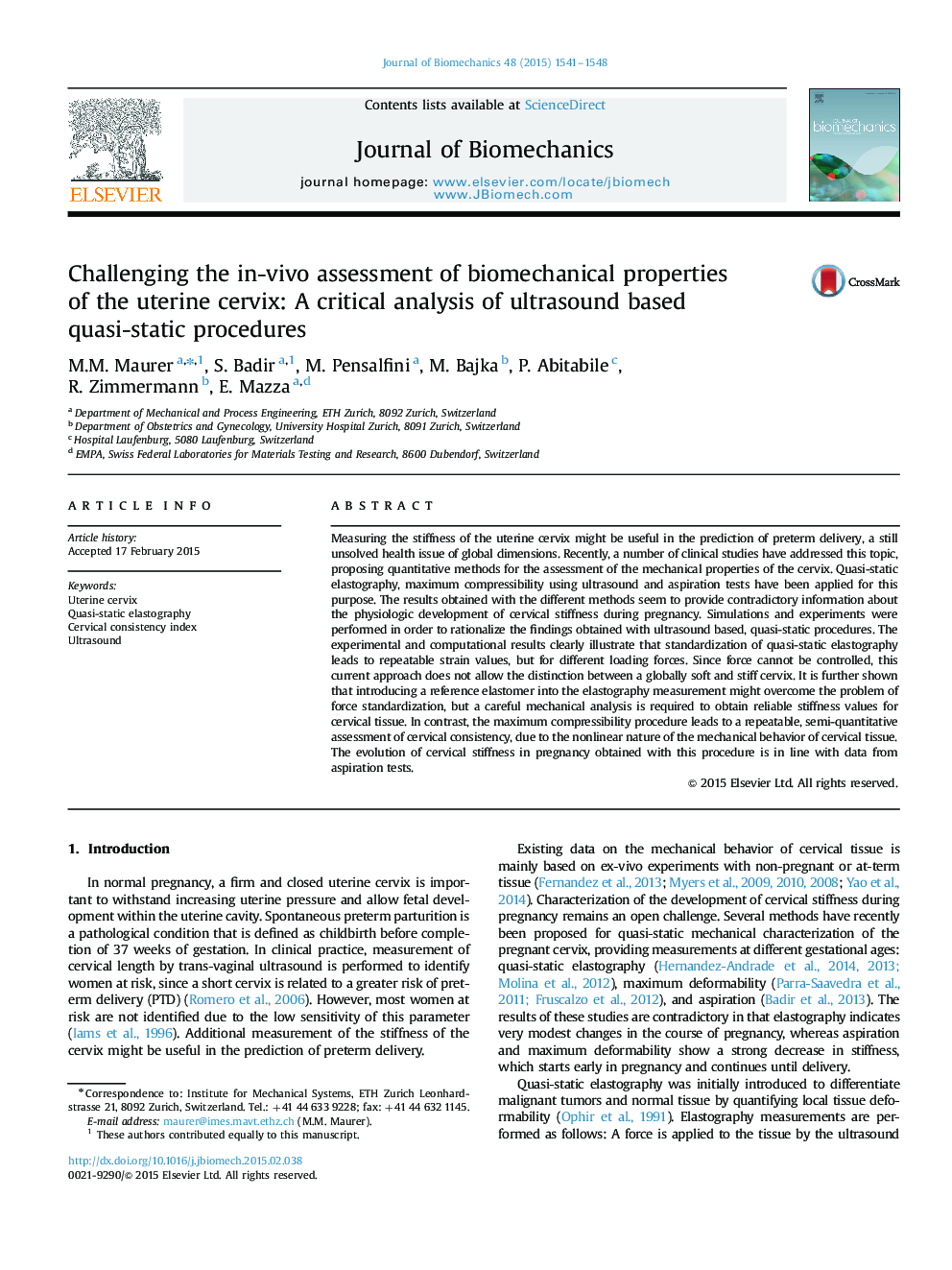 بررسی چگونگی ارزیابی خواص بیومکانیکی رحم در داخل بیمار: یک تحلیل انتقادی از روشهای نیمه استاتیک مبتنی بر سونوگرافی 