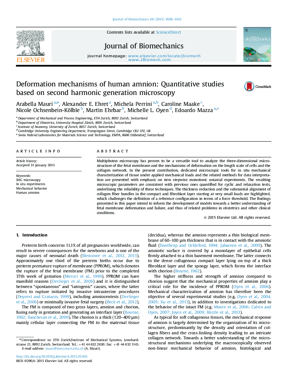 Deformation mechanisms of human amnion: Quantitative studies based on second harmonic generation microscopy