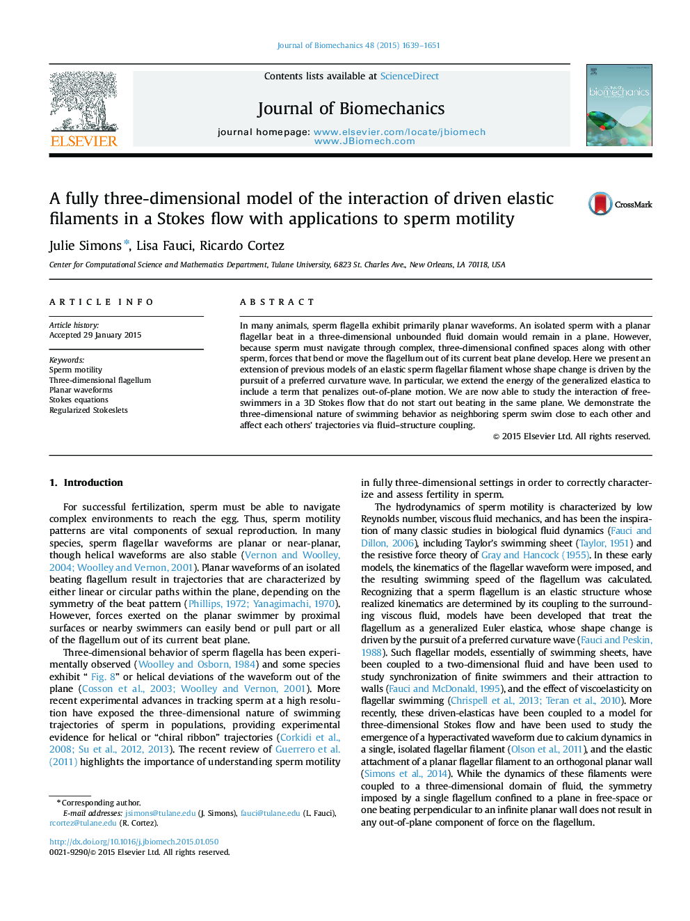 A fully three-dimensional model of the interaction of driven elastic filaments in a Stokes flow with applications to sperm motility