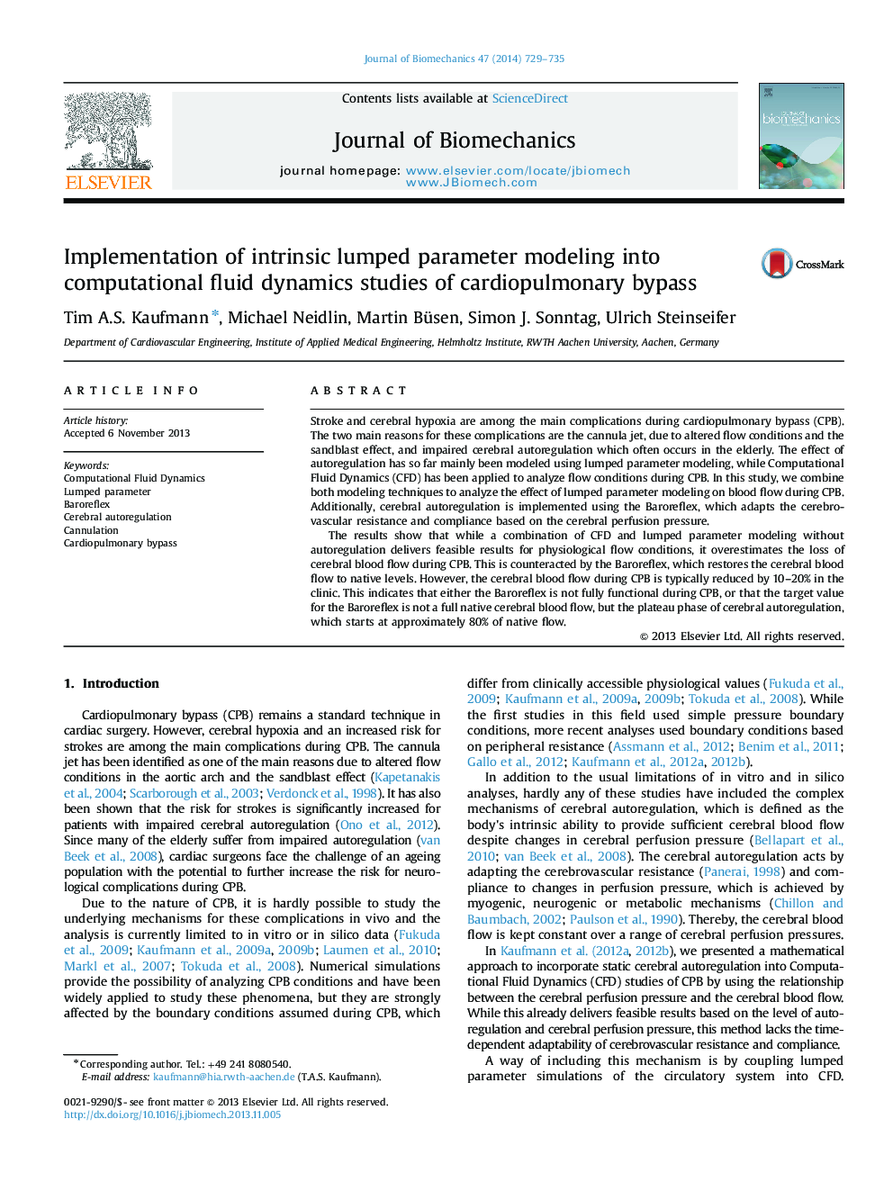 Implementation of intrinsic lumped parameter modeling into computational fluid dynamics studies of cardiopulmonary bypass