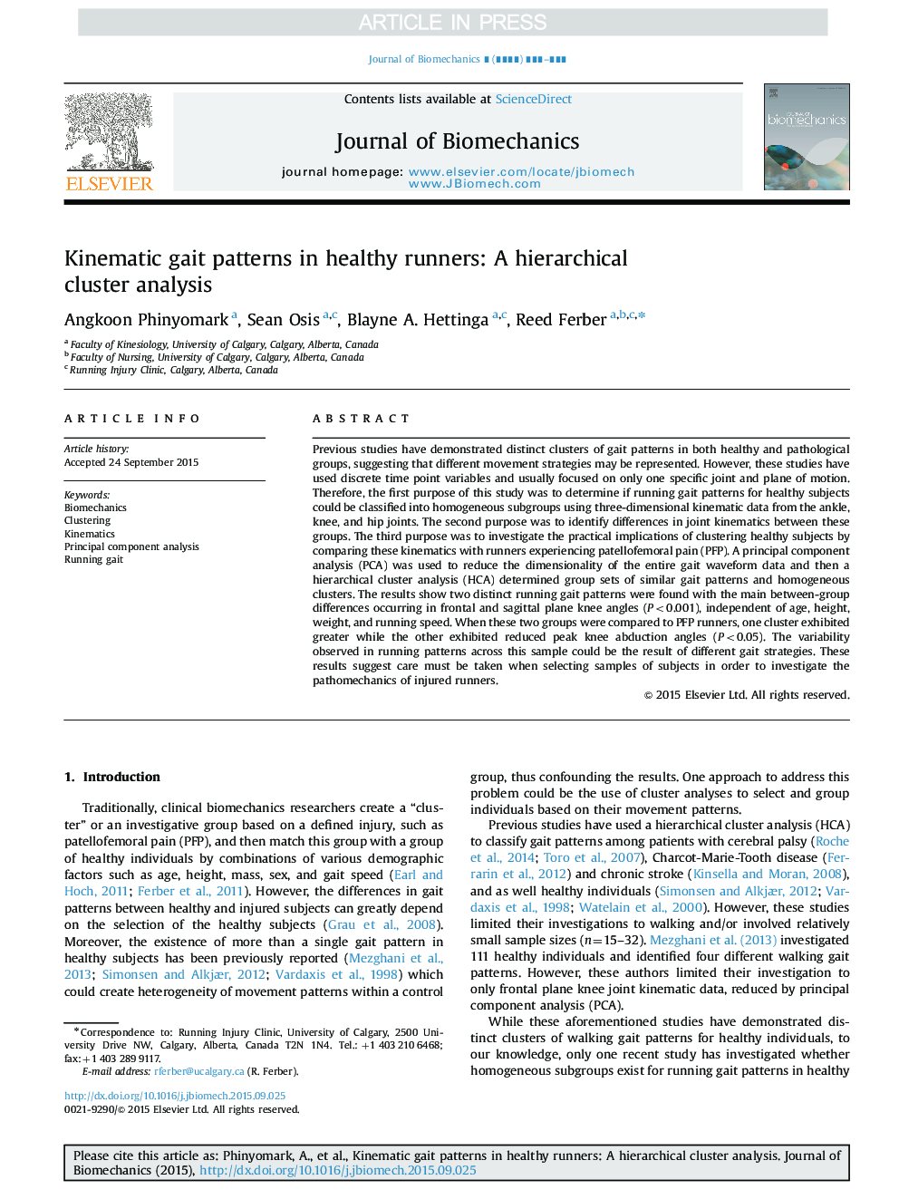 Kinematic gait patterns in healthy runners: A hierarchical cluster analysis