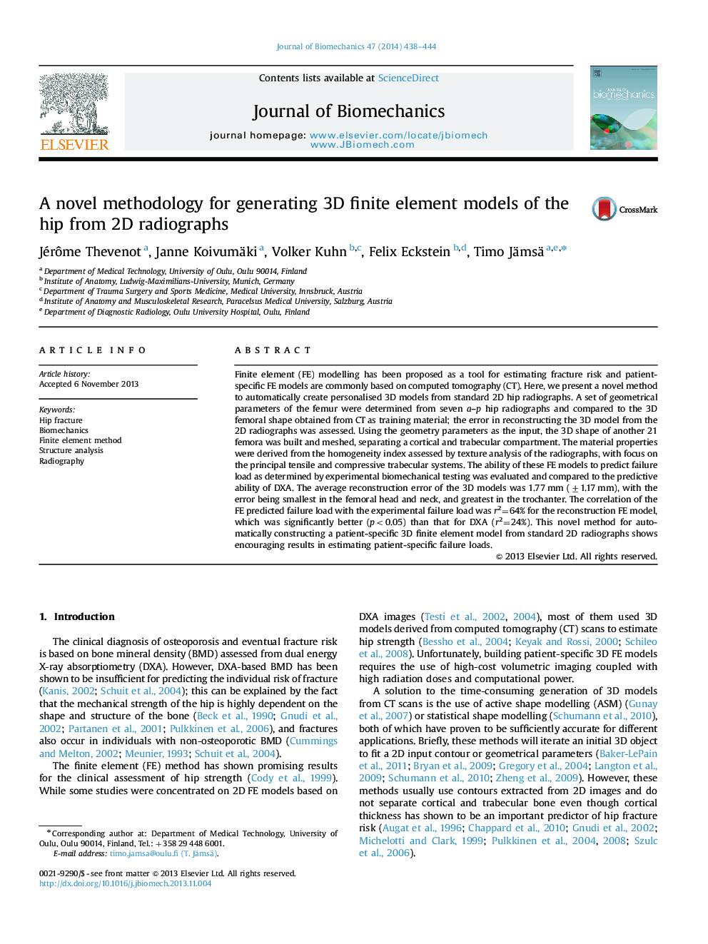 A novel methodology for generating 3D finite element models of the hip from 2D radiographs