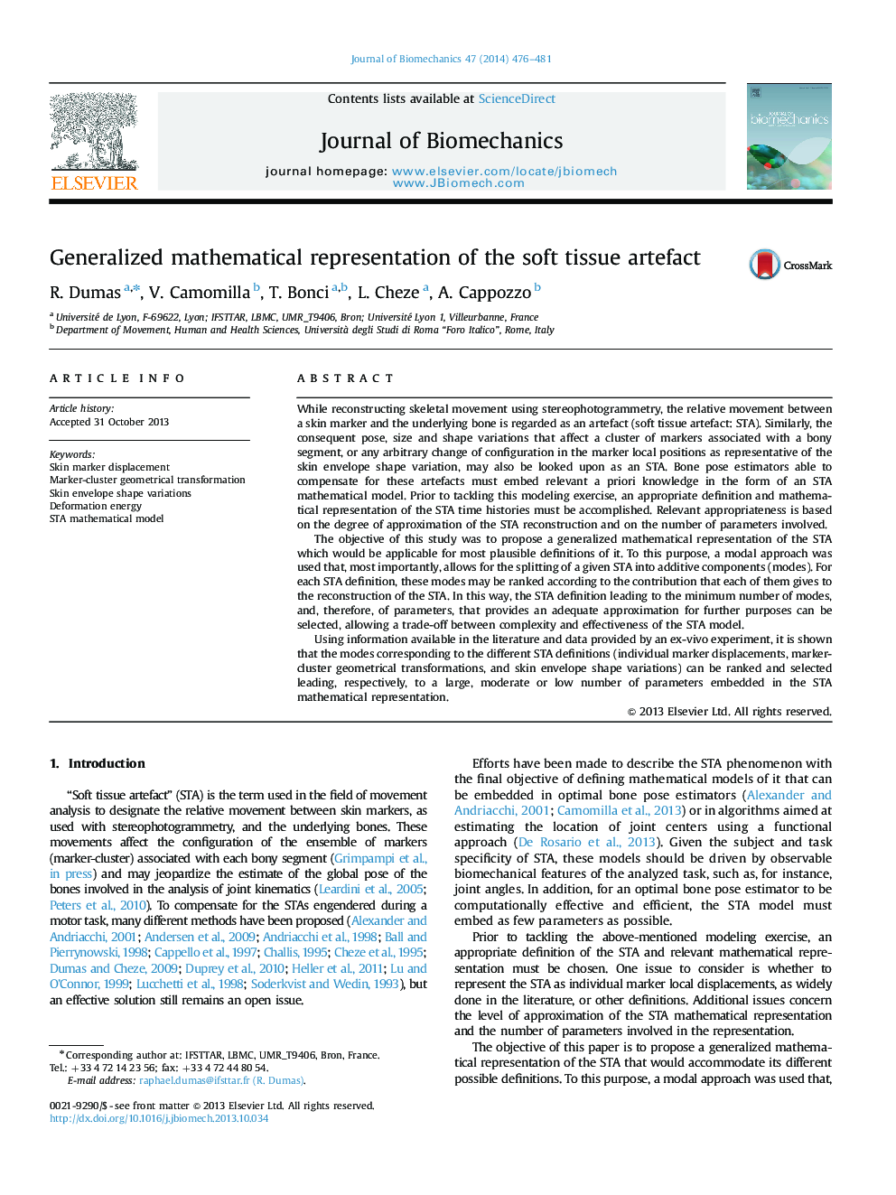 Generalized mathematical representation of the soft tissue artefact