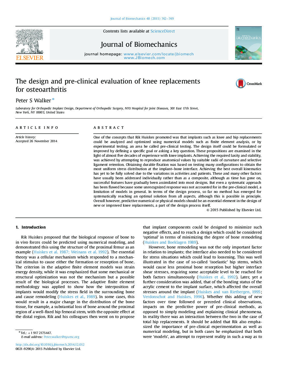 The design and pre-clinical evaluation of knee replacements for osteoarthritis