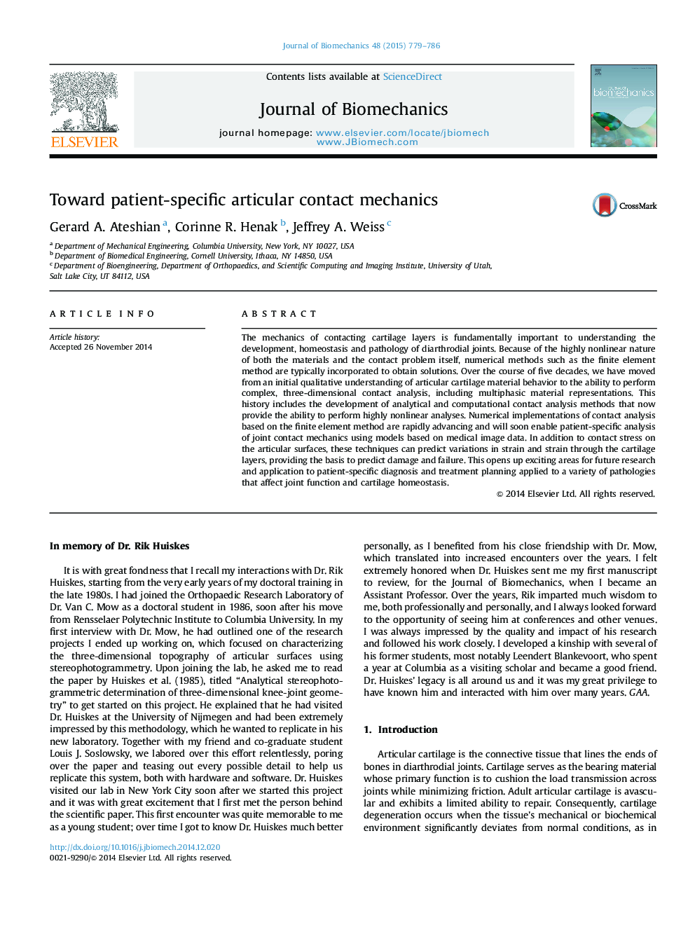 Toward patient-specific articular contact mechanics