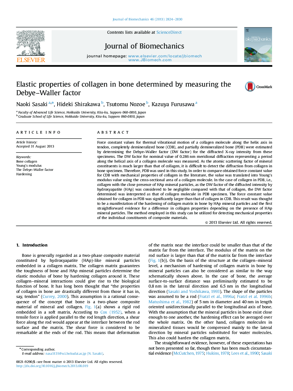 Elastic properties of collagen in bone determined by measuring the Debye-Waller factor