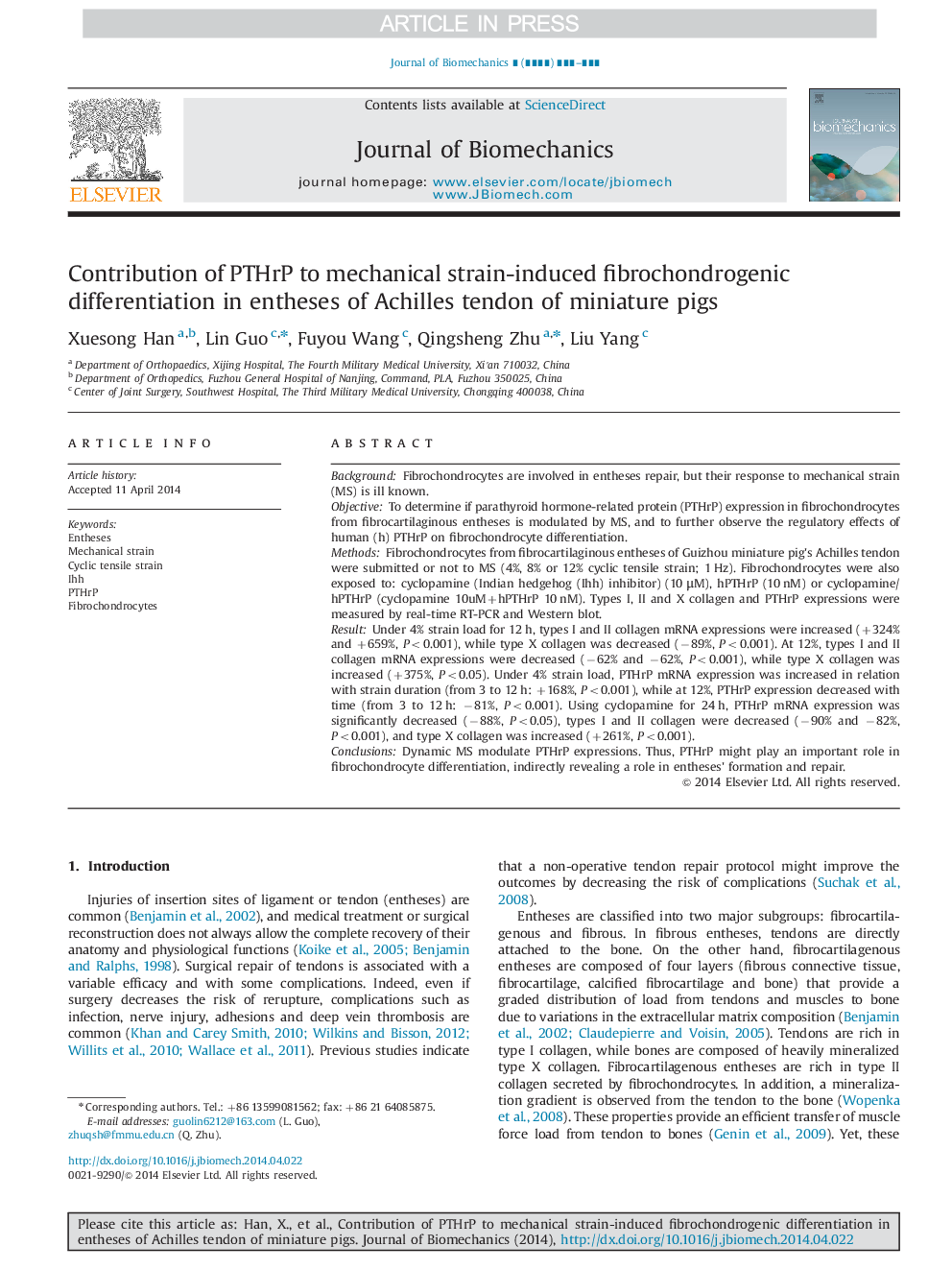 Contribution of PTHrP to mechanical strain-induced fibrochondrogenic differentiation in entheses of Achilles tendon of miniature pigs