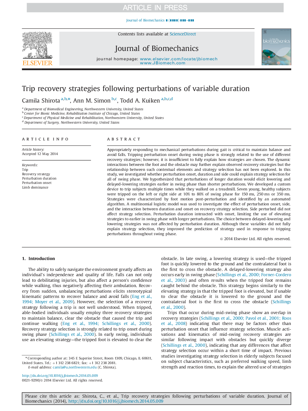 Trip recovery strategies following perturbations of variable duration