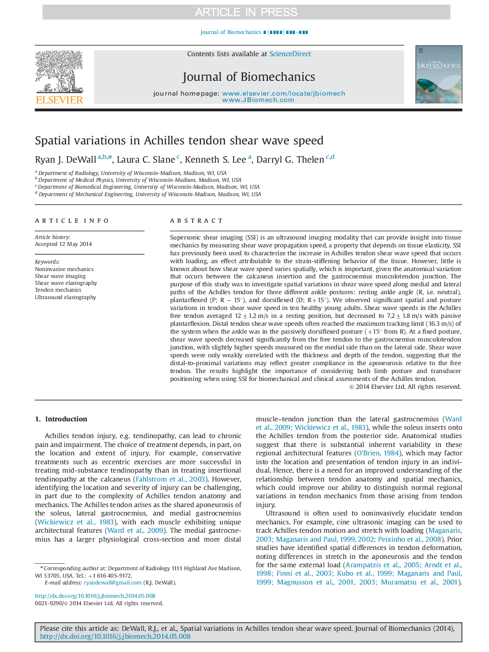 Spatial variations in Achilles tendon shear wave speed