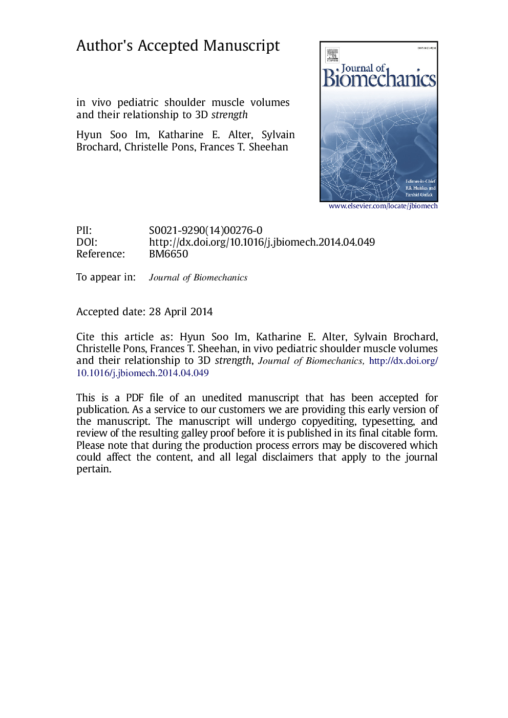 In vivo pediatric shoulder muscle volumes and their relationship to 3D strength