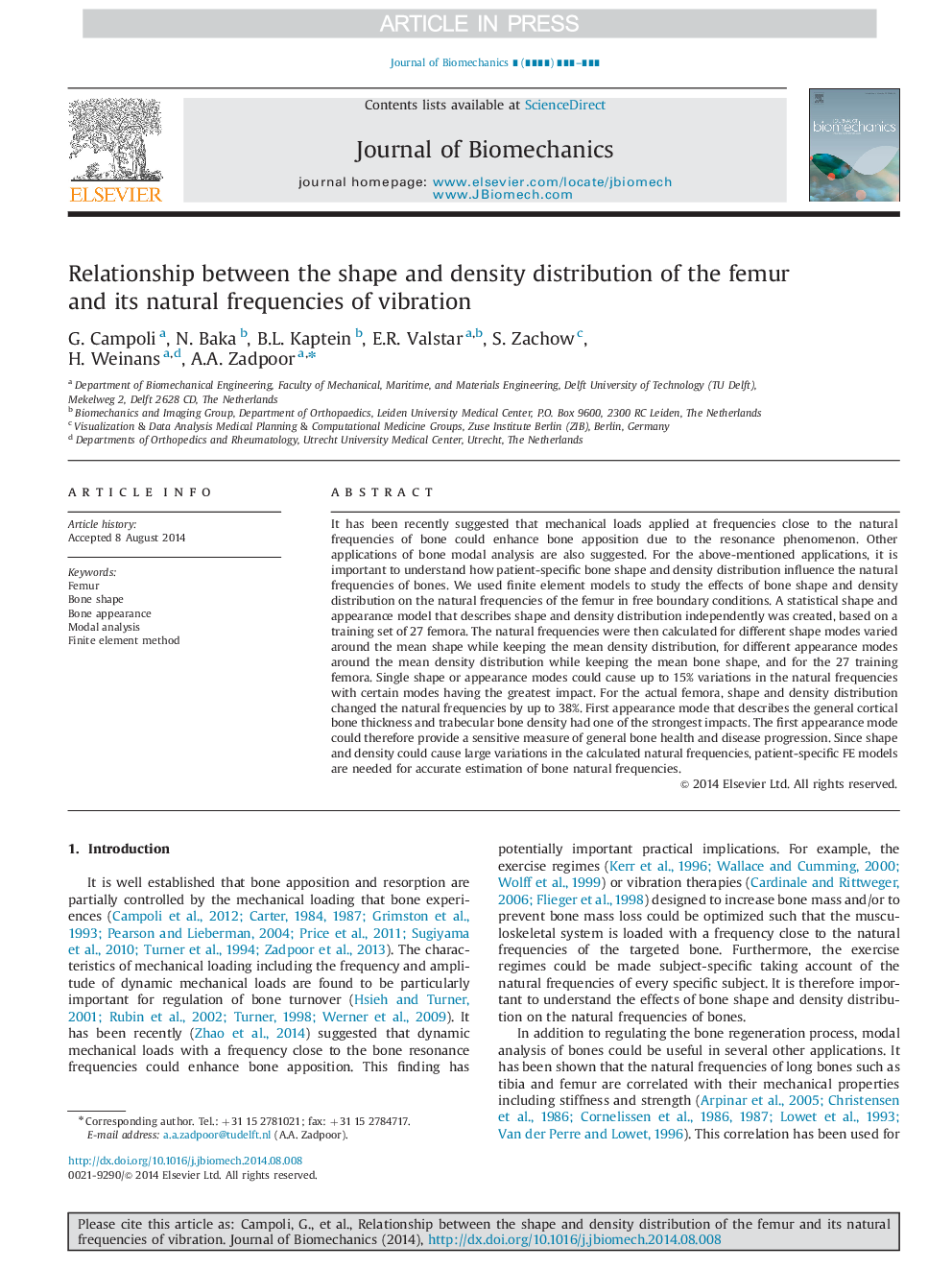 Relationship between the shape and density distribution of the femur and its natural frequencies of vibration