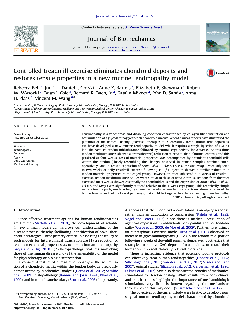 Controlled treadmill exercise eliminates chondroid deposits and restores tensile properties in a new murine tendinopathy model