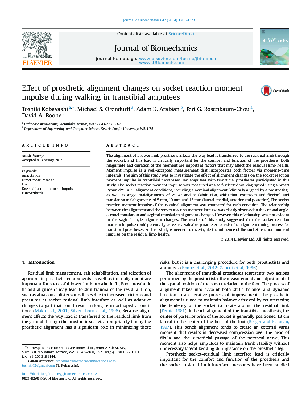 Effect of prosthetic alignment changes on socket reaction moment impulse during walking in transtibial amputees