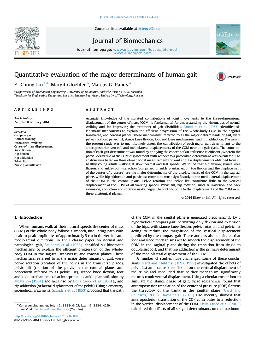 Quantitative evaluation of the major determinants of human gait