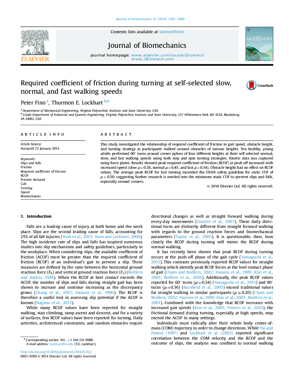 Required coefficient of friction during turning at self-selected slow, normal, and fast walking speeds