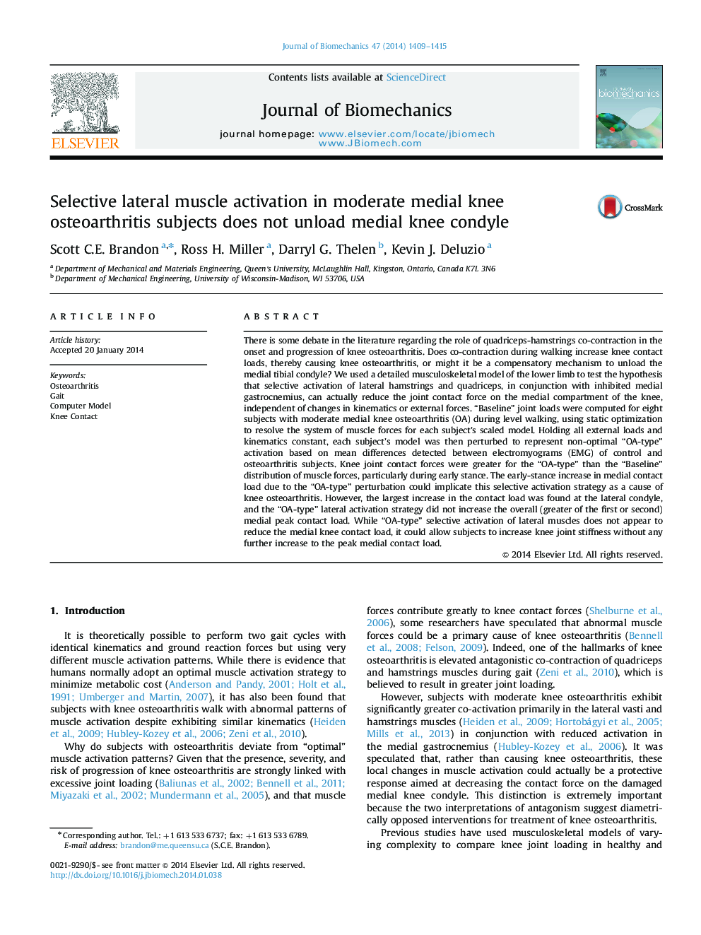 Selective lateral muscle activation in moderate medial knee osteoarthritis subjects does not unload medial knee condyle