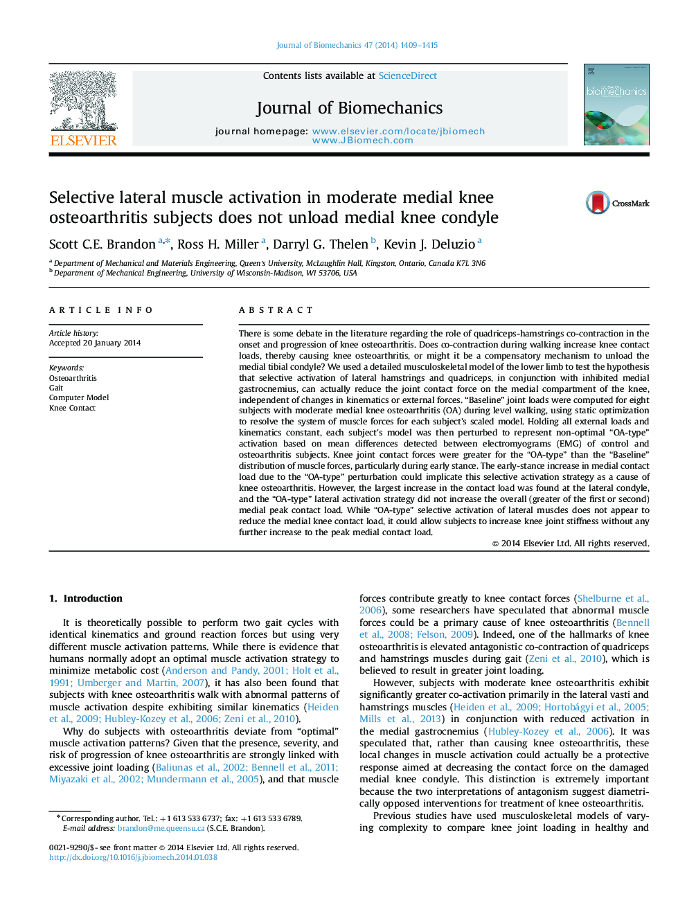 عکس صفحه اول مقاله: Selective lateral muscle activation in moderate medial knee osteoarthritis subjects does not unload medial knee condyle Selective lateral muscle activation in moderate medial knee osteoarthritis subjects does not unload medial knee condyle