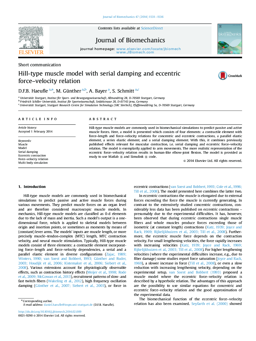 Hill-type muscle model with serial damping and eccentric force-velocity relation