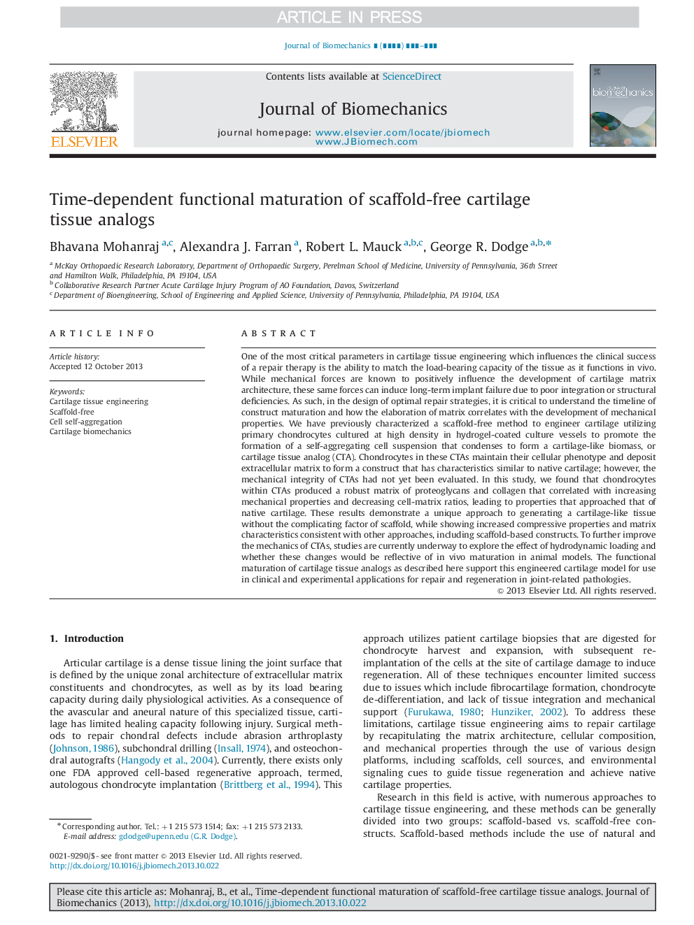 Time-dependent functional maturation of scaffold-free cartilage tissue analogs