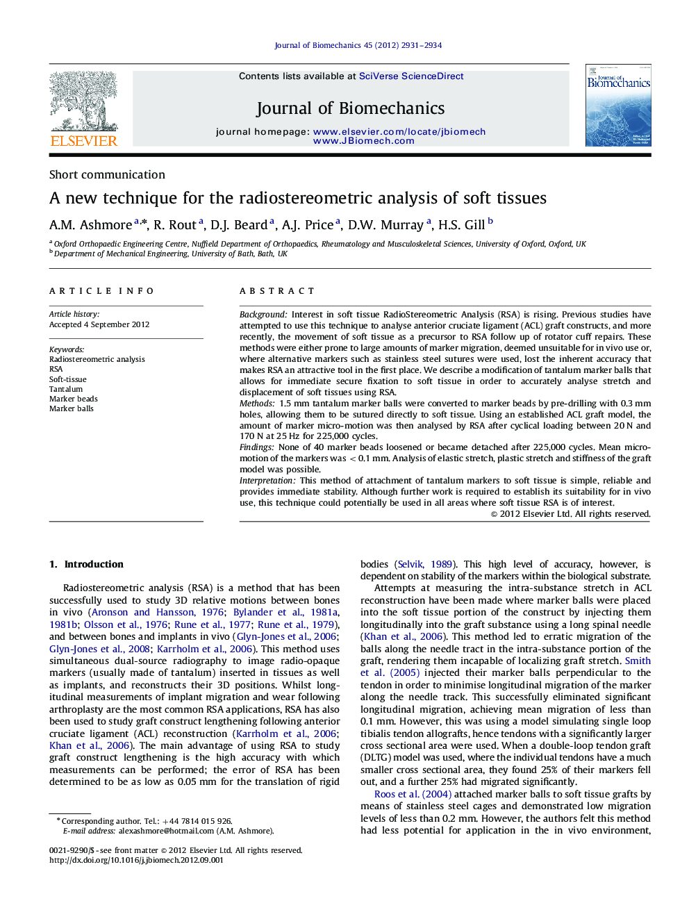 A new technique for the radiostereometric analysis of soft tissues