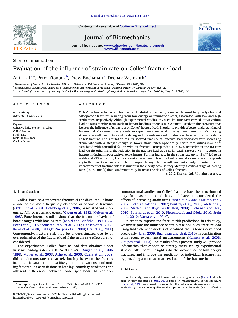 Evaluation of the influence of strain rate on Colles' fracture load