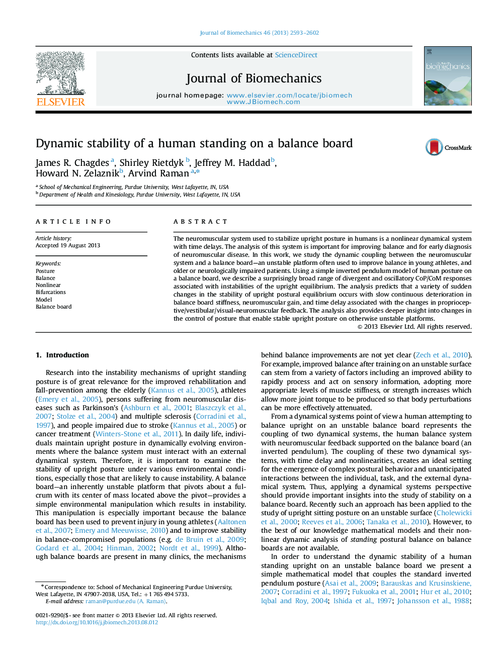 Dynamic stability of a human standing on a balance board