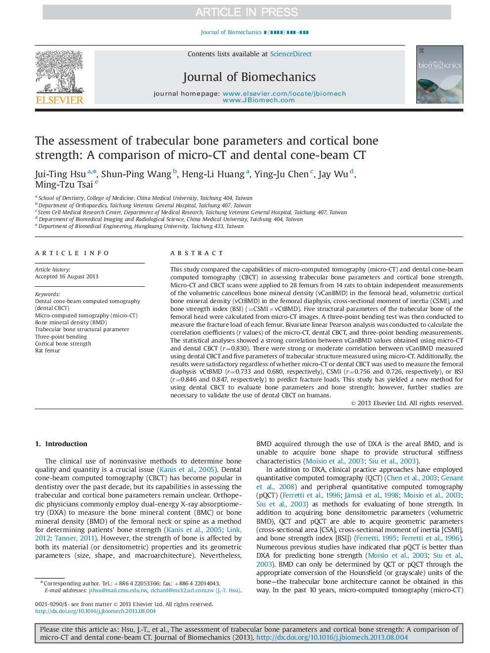 The assessment of trabecular bone parameters and cortical bone strength: A comparison of micro-CT and dental cone-beam CT