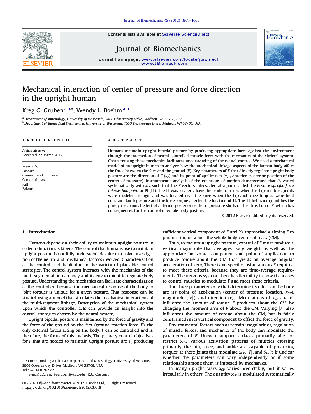 Mechanical interaction of center of pressure and force direction in the upright human