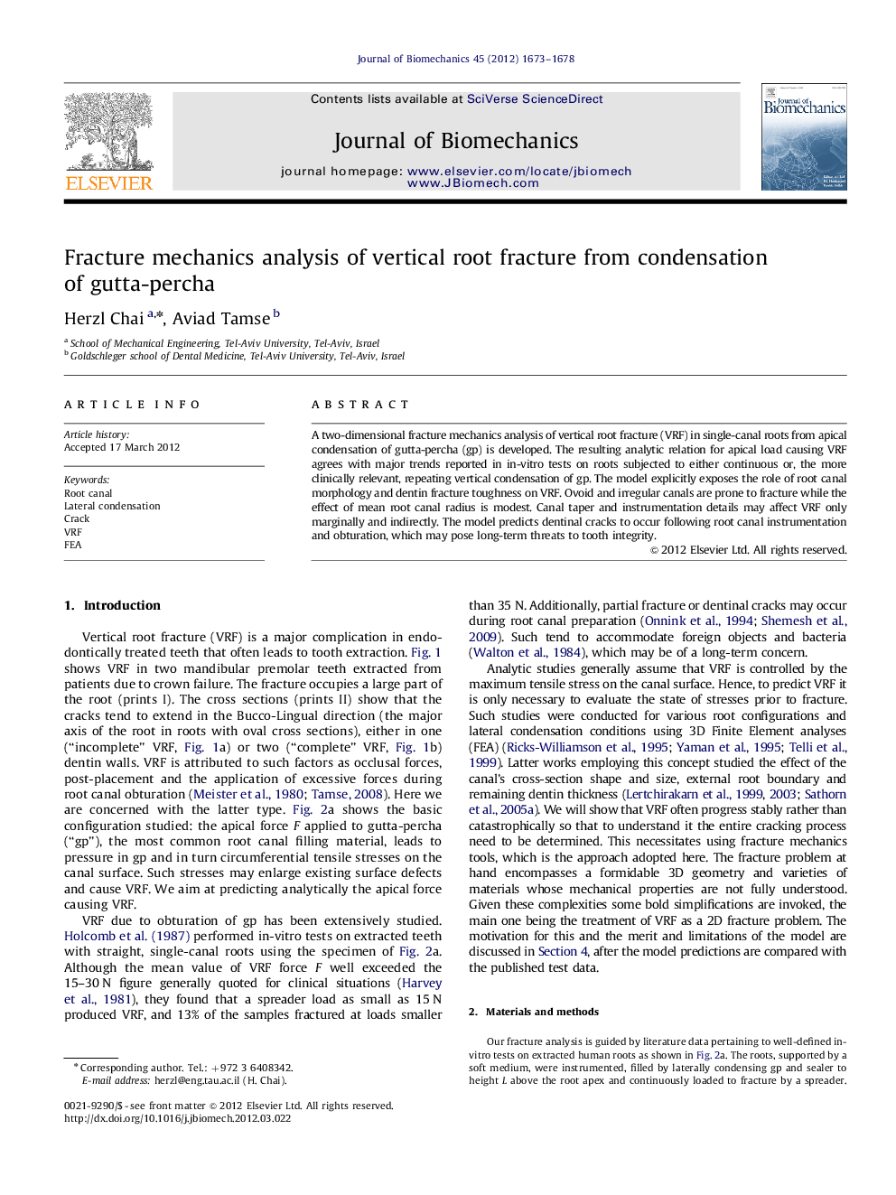 Fracture mechanics analysis of vertical root fracture from condensation of gutta-percha