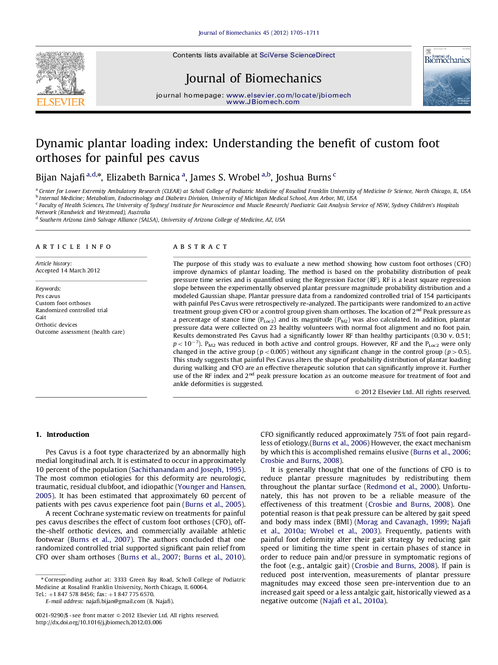 Dynamic plantar loading index: Understanding the benefit of custom foot orthoses for painful pes cavus