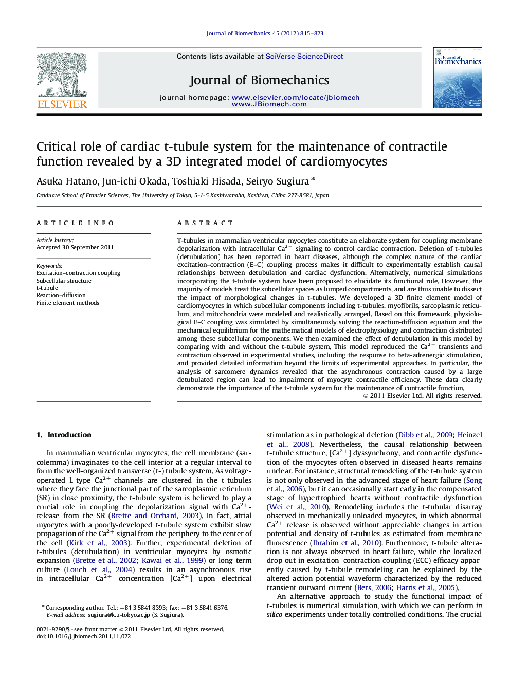 Critical role of cardiac t-tubule system for the maintenance of contractile function revealed by a 3D integrated model of cardiomyocytes