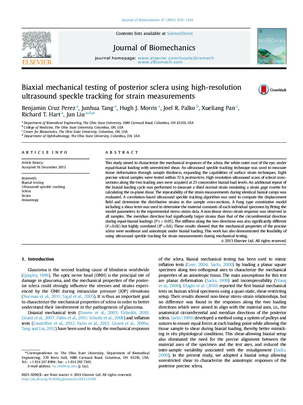 Biaxial mechanical testing of posterior sclera using high-resolution ultrasound speckle tracking for strain measurements