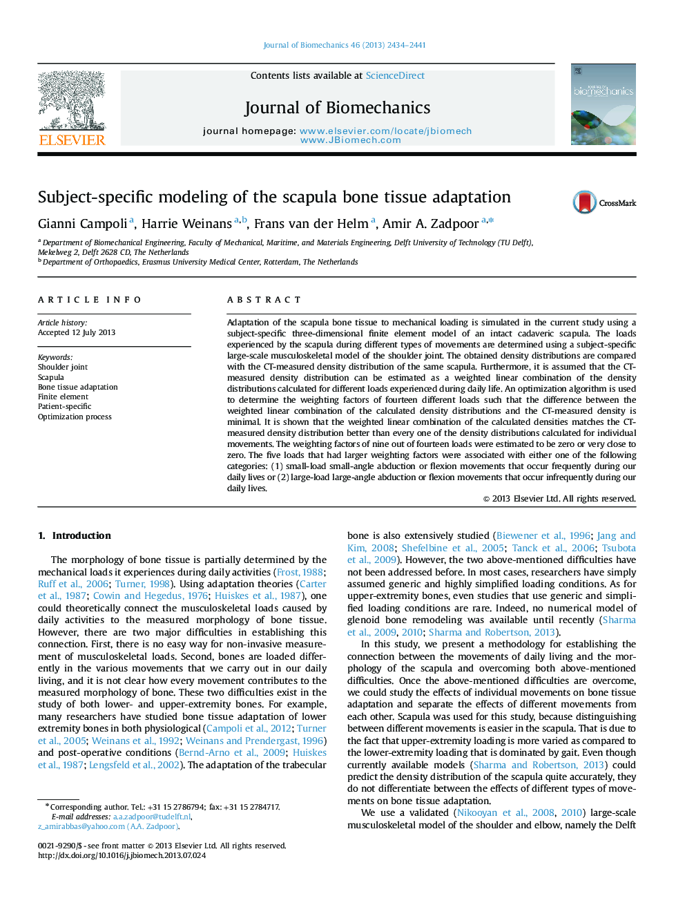 Subject-specific modeling of the scapula bone tissue adaptation