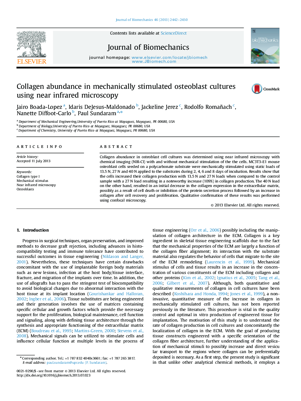 Collagen abundance in mechanically stimulated osteoblast cultures using near infrared microscopy