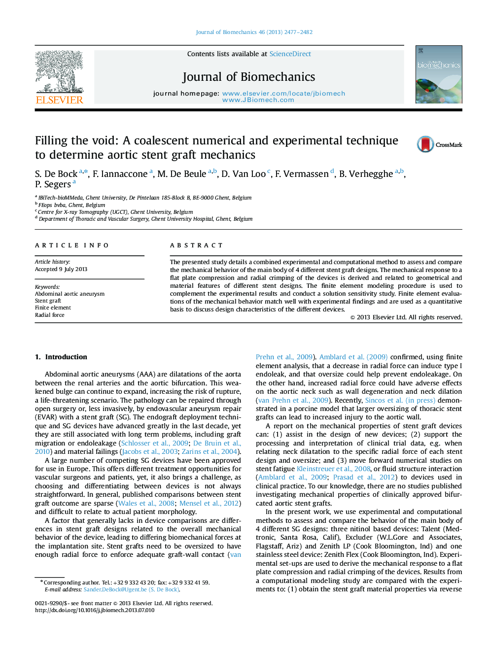 Filling the void: A coalescent numerical and experimental technique to determine aortic stent graft mechanics