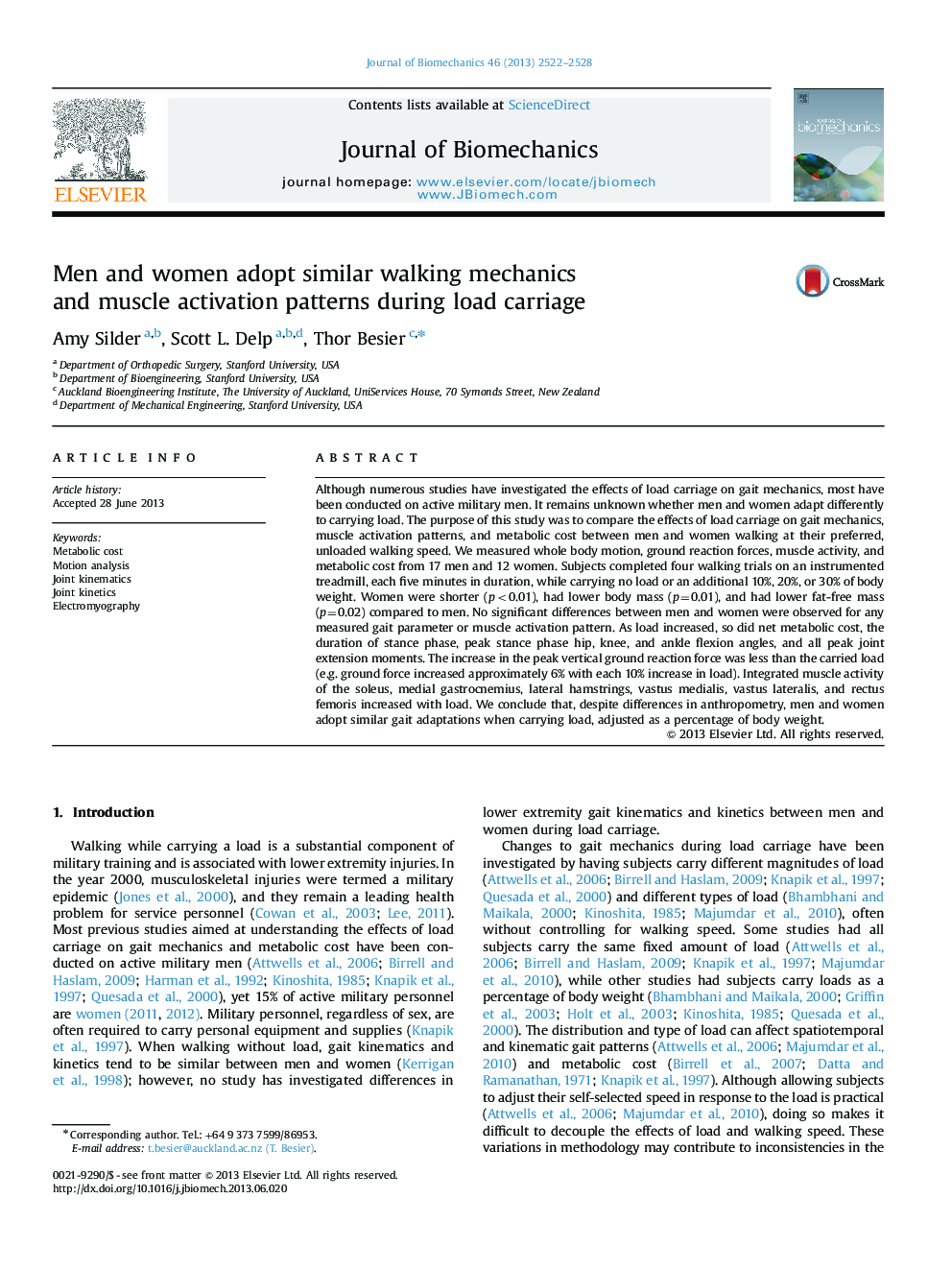 Men and women adopt similar walking mechanics and muscle activation patterns during load carriage