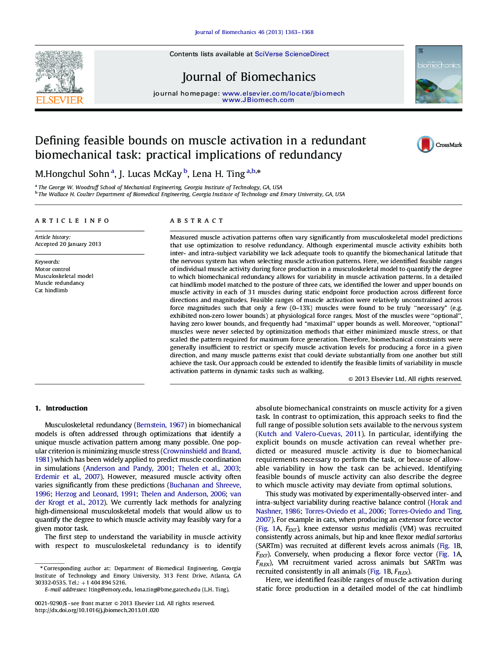 Defining feasible bounds on muscle activation in a redundant biomechanical task: practical implications of redundancy