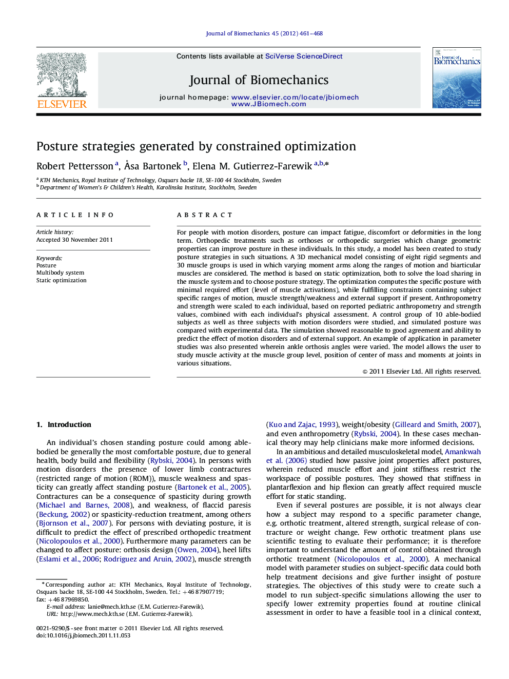 Posture strategies generated by constrained optimization