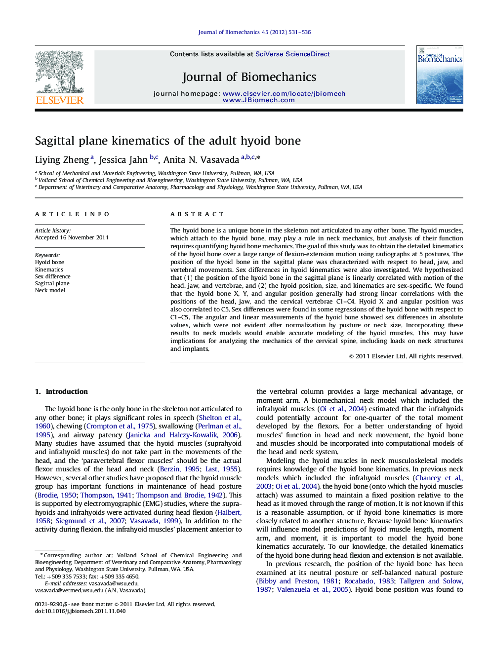 Sagittal plane kinematics of the adult hyoid bone