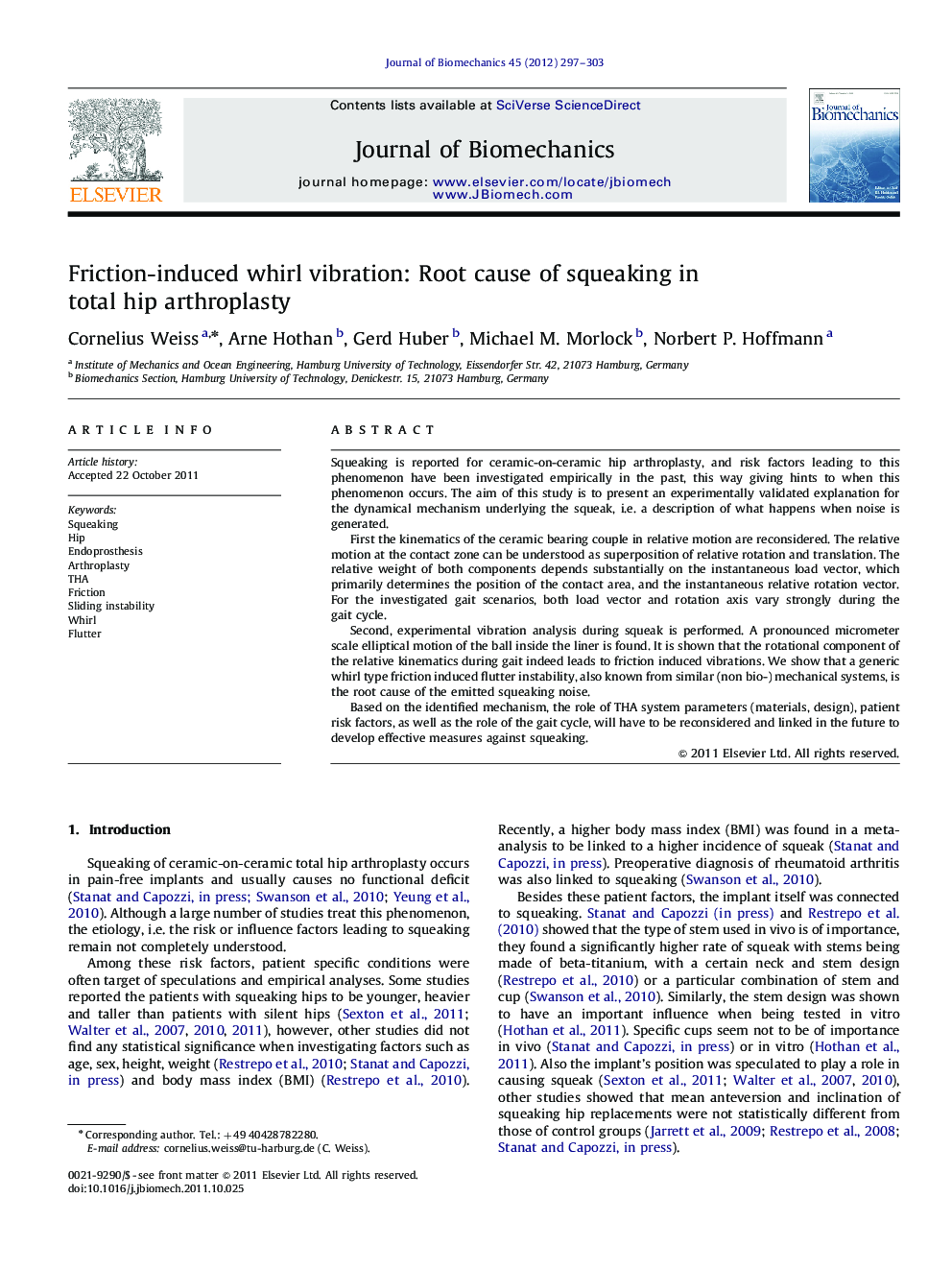 Friction-induced whirl vibration: Root cause of squeaking in total hip arthroplasty