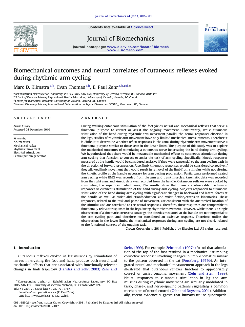 Biomechanical outcomes and neural correlates of cutaneous reflexes evoked during rhythmic arm cycling