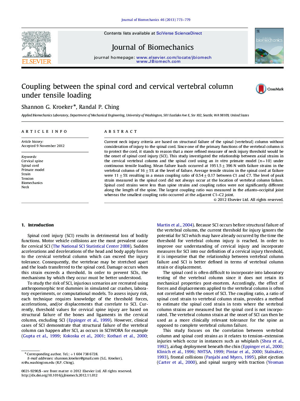 Coupling between the spinal cord and cervical vertebral column under tensile loading