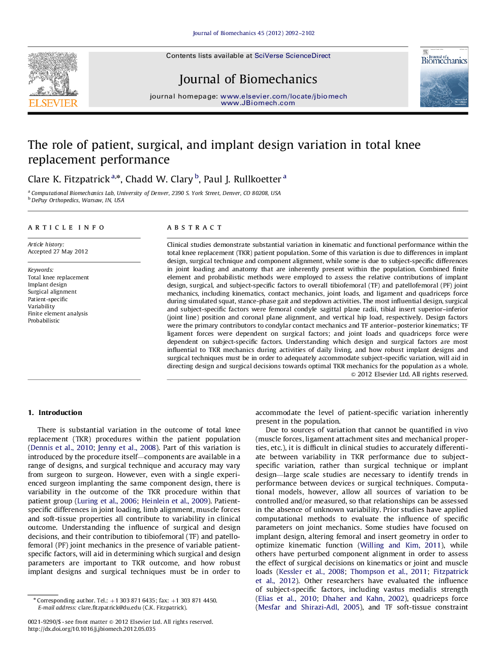 The role of patient, surgical, and implant design variation in total knee replacement performance