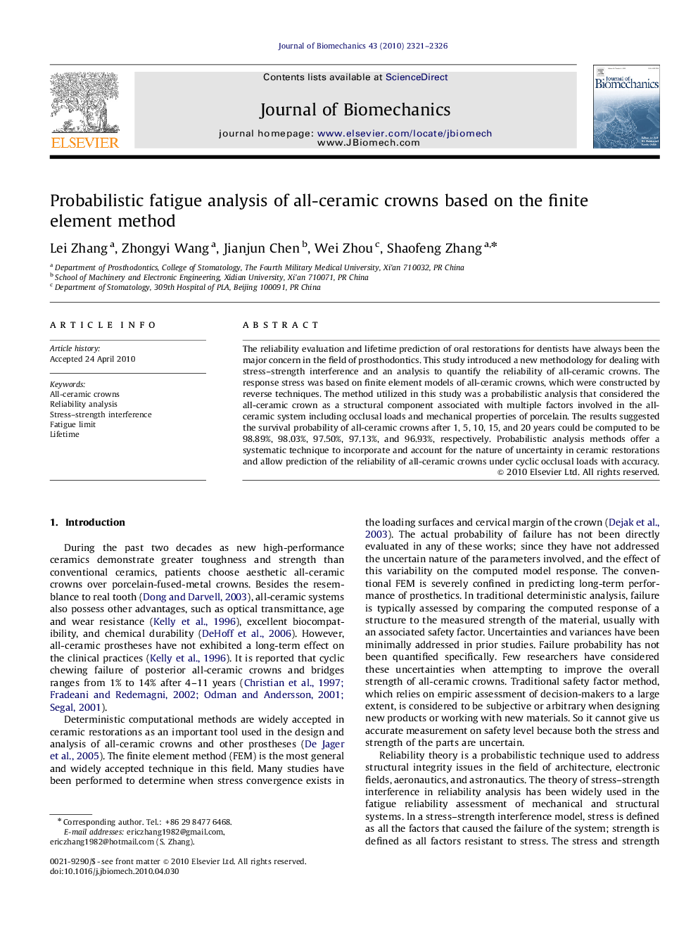 Probabilistic fatigue analysis of all-ceramic crowns based on the finite element method